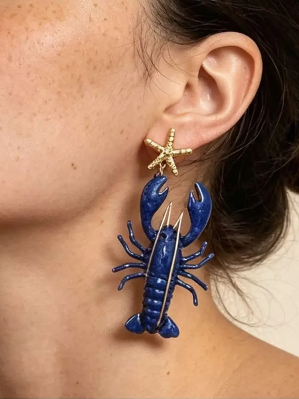 Blue Lobster Drop Earrings #2693